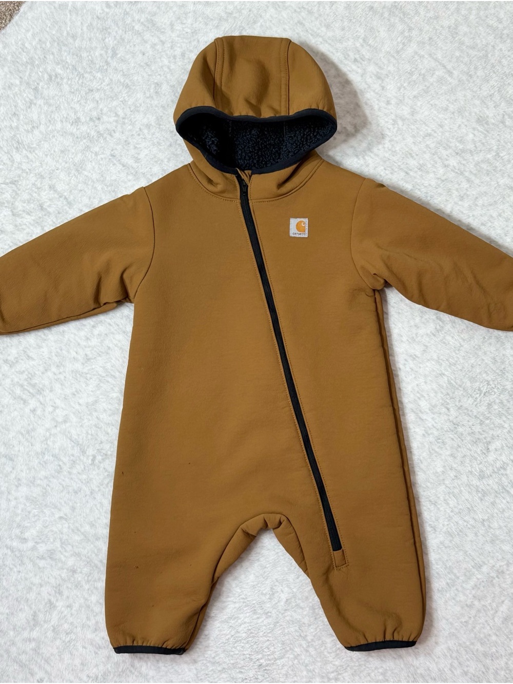 Carhartt Baby Brown Sherpa Hooded Insulated Coverall Snowsuit 6M Winter Workwear